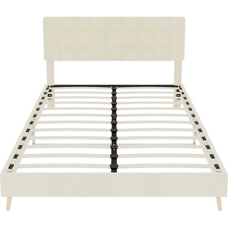 GagaLit double moderne en tissu beige profond avec tête de lit capitonnée à carreaux, 160 x 200 cm (1/5)