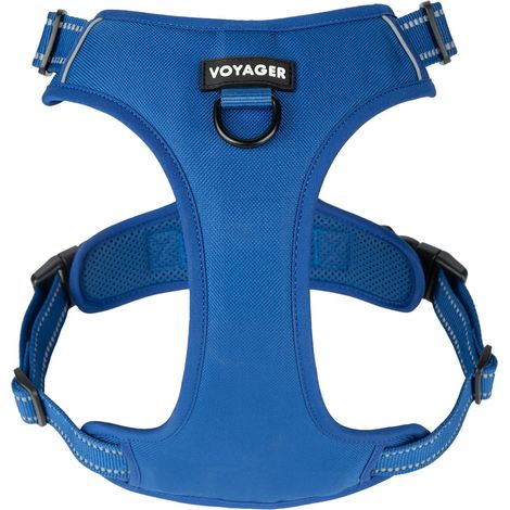 Harnais pour Chien avec Double Attache pour Laisse - Contrôle Anti-Traction - Réglable - Doux mais Robuste - Technologie réfléchissante - Treillis Bleu Roi - Taille M (Tour de Poitrine : (1/5)