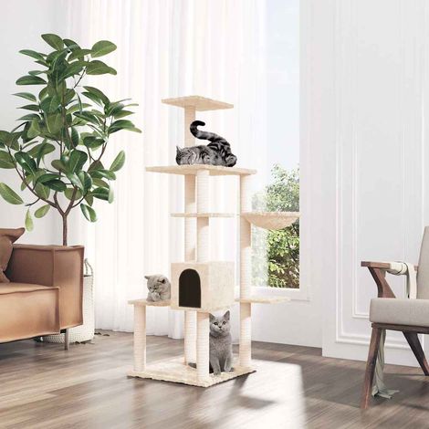 vidaXL Rascador para gatos con postes de sisal color crema 142 cm (1/4)