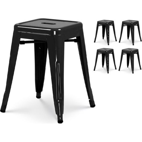 Lot de 4 tabourets en métal noir brillant style industriel - Hauteur 46 cm