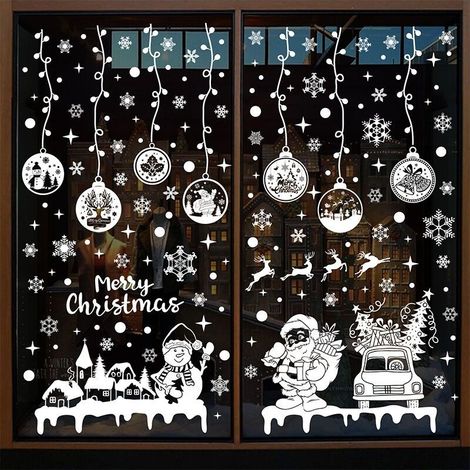 Noel Fenetre Réutilisable, Decoration Fenetre Electrostatique PVC Autocollant Noel Fenetre, Flocon de Neige Intérieur Deco Noel pour Porte Vitrine (1/5)