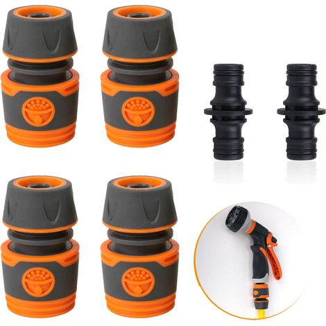 Raccord Tuyau D'arrosage, 4 Pièces Embout Tuyau Arrosage, Kit de Raccordement, Raccord Gardena avec 2 Pièces Accessoires, Nécessaires Darrosage de Gardena pour Rallonge de Tuyau 13 mm (1/2")