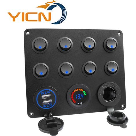 Zwei USB-Ladeanschlüsse (4,2 A) + 12-V-Steckdose + LED-Voltmeter + Multifunktions-Bedienfeld mit 8 Schaltern (1/5)