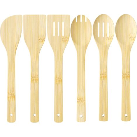 Ensemble de 6 ustensiles de cuisine en bambou - Spatule de cuisine, cuillère en bois pour poêles antiadhésives (1/5)