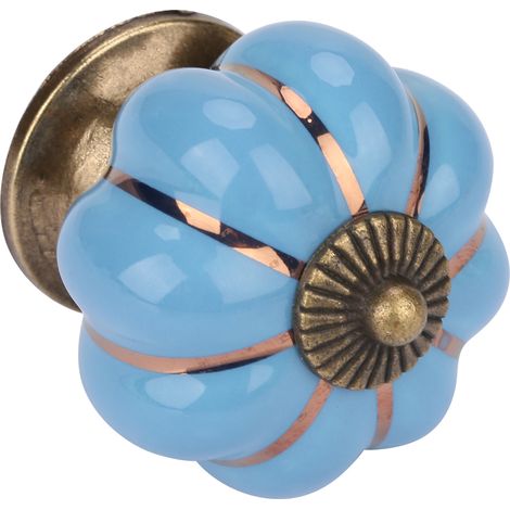 Boutons de porte en céramique en forme de citrouille, poignées de style européen pour meubles de chambre, armoires et tiroirs (bleu) (1/5)
