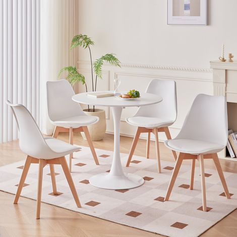 Wokaka Lote de Mesa de Comedor - Mesa de comedor redonda MDF 80x74 cm - 4 sillas - Escandinavo