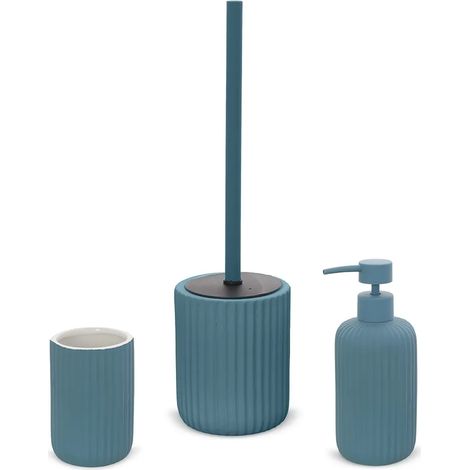 Set accessori bagno 3 pezzi in ceramica blu soft touch Spring (1/5)