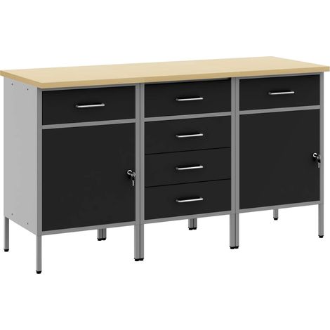 Placard de travail 3 pcs Noir et gris 150 x 55 x 85 cm (1/5)