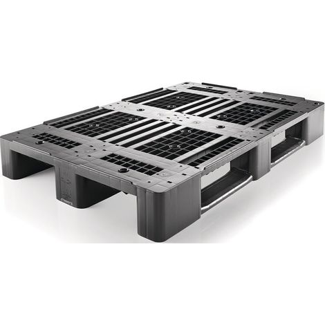 Palet de plástico L1200xL800xH150mm 3 guías perforadas con borde PE de alta presión