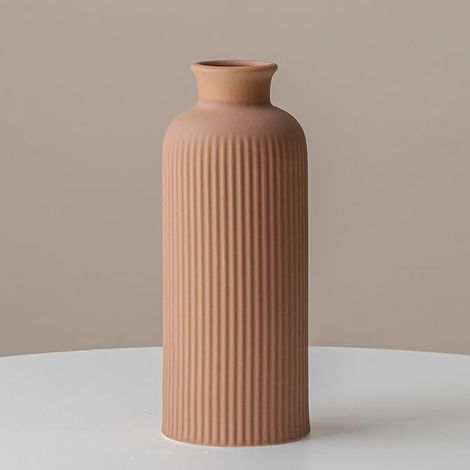 Vase en céramique verte, émaillé mat, vase de fleurs pour décoration d'herbe des Pampas, hauteur 25,4 cm, largeur 10 cm, pour salon, table à manger, bureau (vert) (1/5)