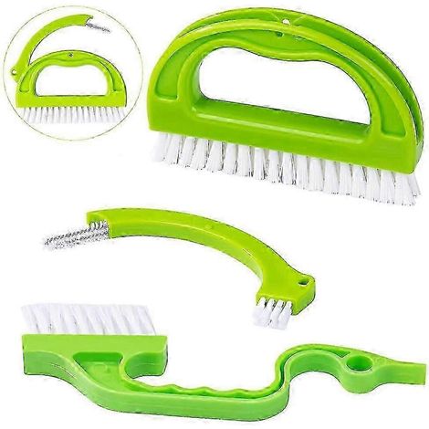 Lot de 3 brosses à joints de carrelage, brosse de nettoyage pour joints de carrelage, compatible avec les sols de salle de bain, cuisine et maison (vert) (1/5)