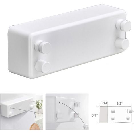 Corde à linge rétractable 2 fils 4,2 m en acier inoxydable, fixation murale sans perçage – Blanc