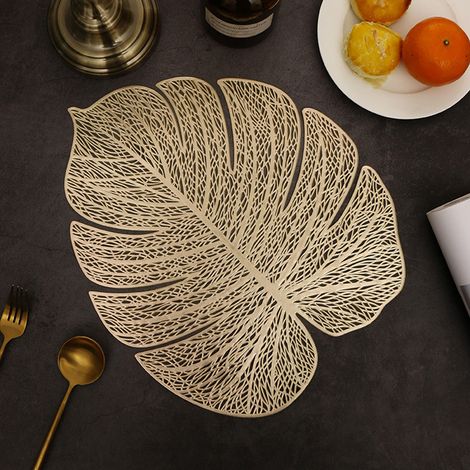 Lot 6 sets table feuilles ajourées dorés plastique lavables antidérapants (1/4)