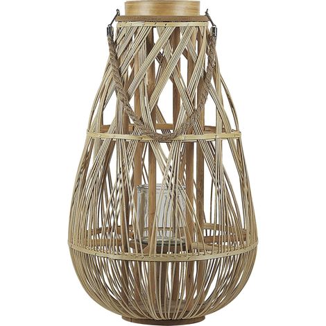 Lanterne au Style Africain 56 cm de HauteurFabriqué en Bambou Naturel pour Extérieur et Intérieur Boho et Scandinave Beliani
