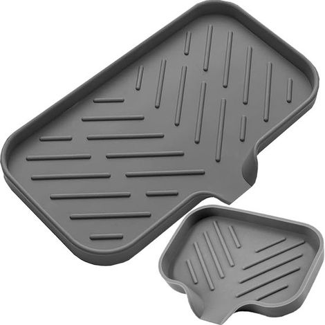 2 porta spugne, per lavelli da cucina e porta sapone, porta sapone in silicone con tubo di scarico e porta spazzolini, divisorio per posate, vassoio e posate (1/5)