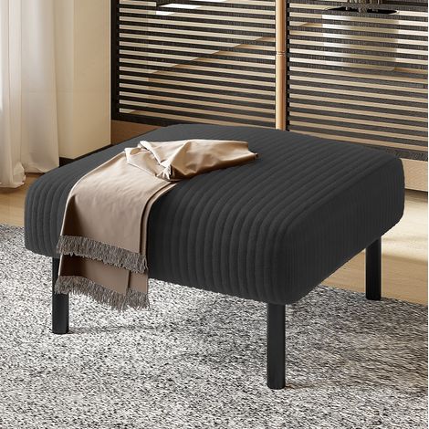 Tabouret en tissu côtelé gris, structure en métal, rembourré, 56 x 51 x 39 cm DESVIAE (1/5)
