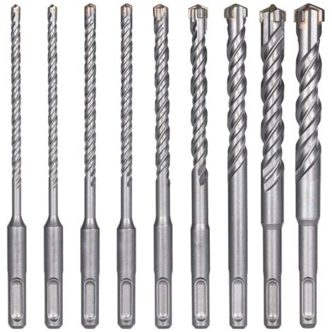 Brocas para hormigón, 9 piezas (5 mm 16x160 mm), brocas para azulejos, brocas de impacto eléctricas SDS-Plus para taladro percutor, brocas de cruz, ladrillo, piedra, materiales naturales, metal.