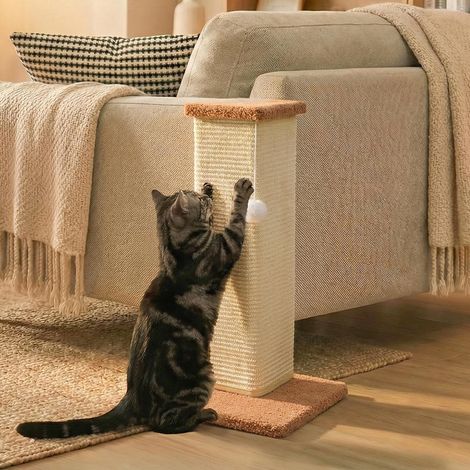 Griffoir d'angle pour Chat, Griffoir en Sisal 57 cm, Griffoir pour Canapé et Mur, Protège Meubles avec Base en Peluche, Taille M (1/5)