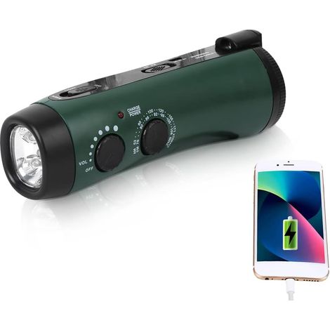 Filiyano – Lampe torche dynamo multifonctionnelle à manivelle avec chargeur de téléphone, lampe torche LED portable pour les situations d'urgence lors (1/5)
