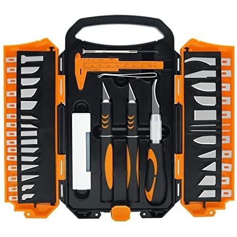 Kit Scalpel 34 Pièces avec Cutter de Précision,Orange 3 couteaux antidérapants, 25 lames et accessoires pour maquette, scrapbooking, loisirs créatifs et découpe papier (1/5)