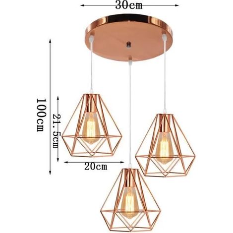 E27 Lustre Industrielle Salon Rose Lampe Suspension Luminaire Vintage en Cage Diamant Style Edison pour Salon Chambre (1/4)