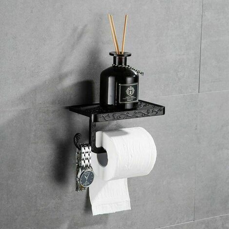 QORVA-Dérouleur papier toilette porte papier toilette support mural porte papier toilette hygiénique rouleau de papier toilette couleur Bronze noir (1/5)