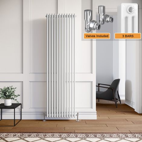 ELEGANT Vertical Column Radiator Traditional Radiator 1800mm White Radiator Triple Column Rads with Valves 1800 x 560 mm (1/5)