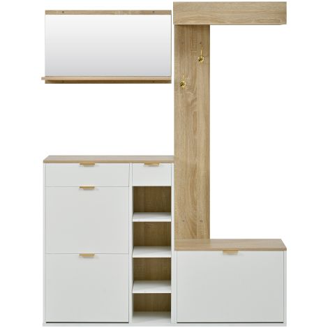 Meuble à chaussures avec miroir, banc, panneau 130x30x174 cm
