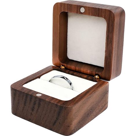 Boîte à bagues - Boîte à bijoux - Boîte à bagues en bois - Petite boîte à bagues pour bagues de fiançailles à un compartiment - Boîte à bagues carrée pour alliances - Boîte à bagues vintage (1/5)