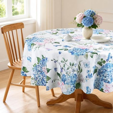 Motif Hortensias Nappe Ronde 180 cm, Lavable Imperméable Nappe de Table, Fleurs Linge de Table Cuisine Jardin Fête (1/5)