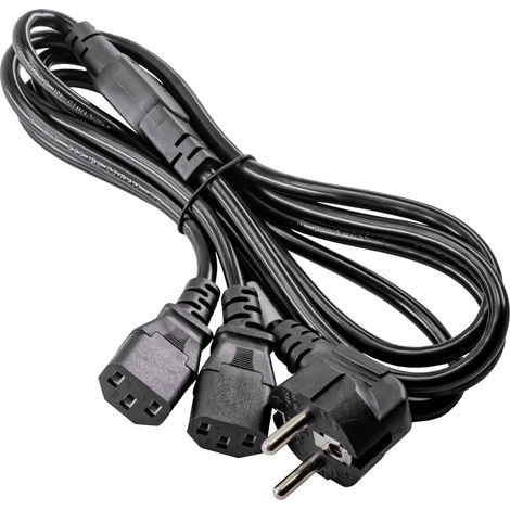 Répartiteur d'alimentation CEE 7/7 - 2x C13 Akyga AK-PC-04A, câble en Y 3 broches, 1,8 m