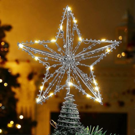 Sapin de Noël en métal en forme d'étoile, lampe pentacle avec base en spirale et guirlande lumineuse à perles, décoration de Noël pour salon et chambre à coucher, chauve-souris (1/5)