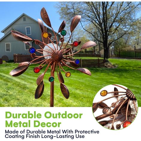 Girouette solaire Jewel Cup de 190 cm (75 pouces) - Globe en verre à DEL multicolores - Moulin à vent cinétique en métal à double direction - Décorations de jardin et d'extérieur faciles à assembler (1/5)