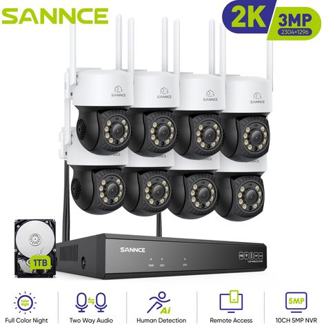 SANNCE 10CH WiFi Cámara Kit de Videovigilancia Electrónico Alerta Night Vision Protection Security Cámaras CCTV Sistema - 1TB (1/5)
