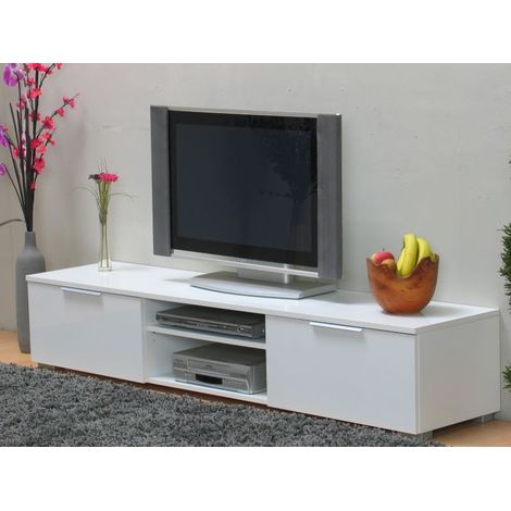 Bergamo TV/Hifi Möbel mit 2 Schubladen und 2 Ablagen Breite 172 cm, Höhe 33 cm weiß hochglanz.