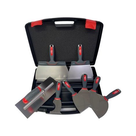 L'Outil Parfait – Kit plaquiste alu choc – Lot de 8 couteaux à enduire – Lame inoxydable 18/24 cm – Embout aluminium pour finition précise
