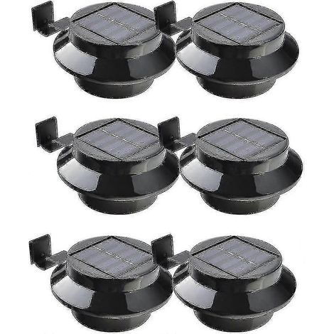 Lot de 6 lampes LED solaires compatibles avec gouttières, clôtures, toits, jardins, pelouses et murs, noires. (1/5)