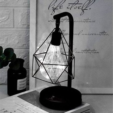 Lampe de table décorative,Rétro Atmosphère Lampe,Lampe de bureau en métal Forme de diamant Ampoule lampe de table lumière de nuit décoration lampe cadeau jouet, à Pôles (Lumière Blanc) (1/5)