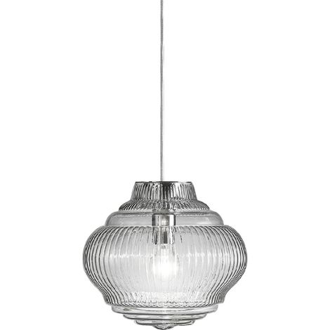 Bonnie Lampada a sospensione in vetro soffiato trasparente lavorazione rigadin, struttura metallo grigio, altezza 313 cm, attacco E27, ideale indoor