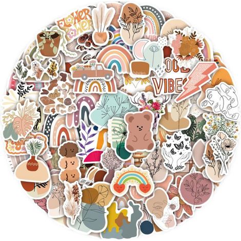 100pcs Aesthetic Stickers,Scrapbooking Stickers,Kawaii Sticker,Stickers for Water Bottles,Scrapbooking,Journaling,Laptop（Boho 1）