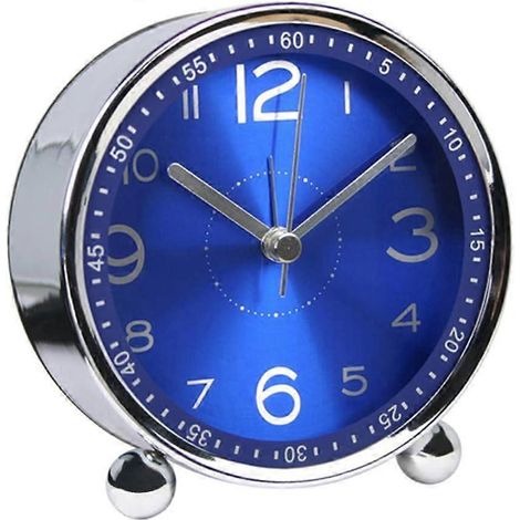 Réveil silencieux en métal de 10 cm, son rétro, à piles, électromécanique, idéal pour les voyages (bleu), 2024 Ping (1/5)