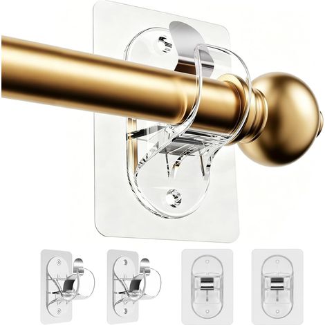 4 Pcs Supports de Tringle à Rideaux, Fixation Autocollante Forte pour Salle de Bain, Barre a Rideaux Sans Percage, Porte jusqu’à 20 lbs (Ø 1.5-3.3 cm) Pour Rideaux/Salle de Bain