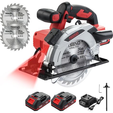 Teeno – Scie circulaire laser sans fil 20V avec 2 batteries 2.0Ah – Profondeur de coupe réglable jusqu'à 54mm – Moteur 4000 RPM – Guidage laser
