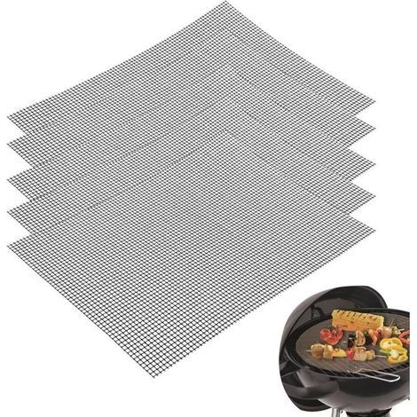 Grille Barbecue Decoupable, 5 Pièces 42x36cm Tapis de Gril en Téflon, Plaque de Gril, Réutilisable, Tapis de Gril BBQ pour Gril à Gaz, Charbon de Bois, Gril Electrique, Four, Friteuse à Air (1/4)