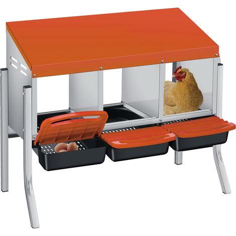 Pondoir Poules Pondeuses 3 Compartiments, Pondoir pour Poules Nichoirs sur pied avec perchoir, antirouille et Triple bac de recyclage des œufs, Orange (1/5)