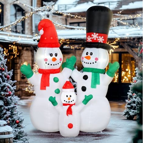 Bonhomme de neige gonflable famille 165x80x180 cm polyester blanc LED pour jardin stable – MEUBLIV (1/5)