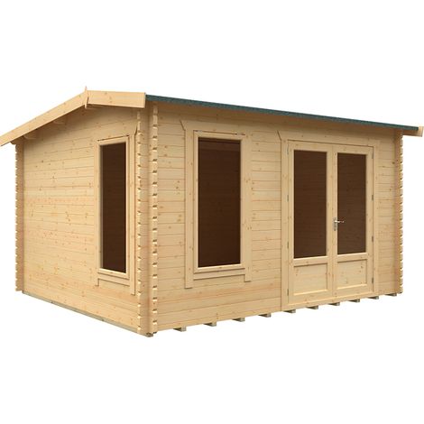 14x12w The Longleat Plus 44mm Cabin - L415 x W355 x H247 cm - Solid Wood/Softwood/Pine - Natural