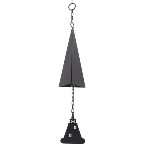 Carillon éolien triangulaire suspendu, cloche décorative de cour, en fer peint en noir avec anneau de suspension (1/5)