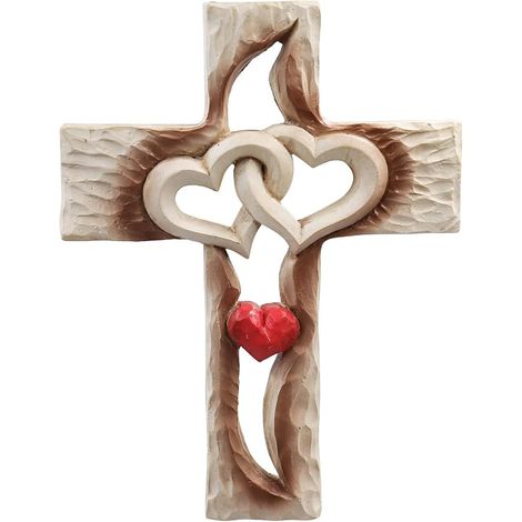 KOWOLL Croix d'amour en résine sculptée - Décoration murale - Cadeau chrétien - Symbole d'amour éternel - Décoration pour la maison et la chambre (22,5 × 16,5 cm) (1/4)