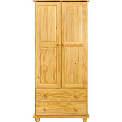 Armoire de Chambre en Pin Massif avec Penderie 2 Portes 2 Tiroirs et 3 Étagères - PANGIVO (1/5)